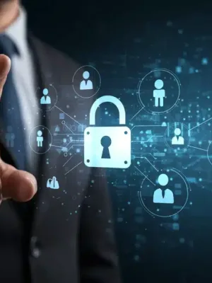 Digital padlock protecting personal data on a network, symbolizing the Consumer Data Protection Act of 2025.