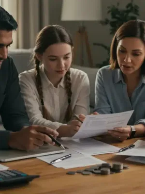 Family reviewing tax documents to maximize 2025 tax savings