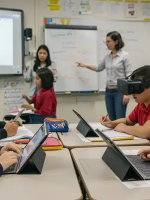 Students engaging with K-12 education technology in a modern classroom