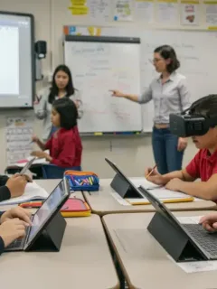 Students engaging with K-12 education technology in a modern classroom