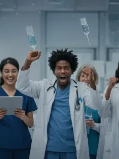 Patients and doctors celebrating new FDA-approved cancer treatments, symbolizing hope
