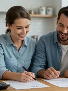 Family reviewing Child Tax Credit 2026 documents with optimism