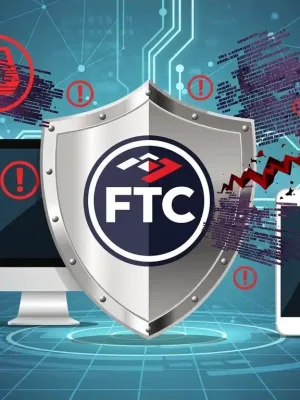 FTC shield protecting digital devices from online scam threats