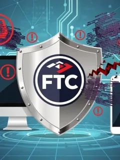 FTC shield protecting digital devices from online scam threats
