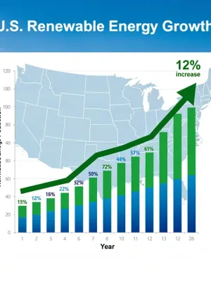 Graphic showing 12% increase in US renewable energy production in late 2025