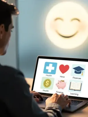 Employee analyzing digital dashboard showing various benefits options