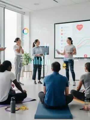 Employees engaged in a corporate wellness program, symbolizing health incentives and well-being.