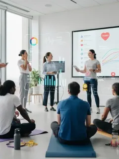 Employees engaged in a corporate wellness program, symbolizing health incentives and well-being.