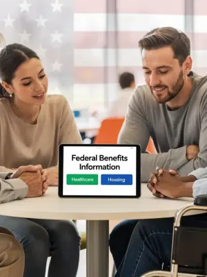Diverse individuals reviewing 2026 federal benefits checklist on tablet