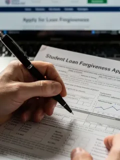 Person reviewing student loan forgiveness application documents
