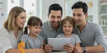 Family reviewing tax documents with a tablet, symbolizing EITC benefits.