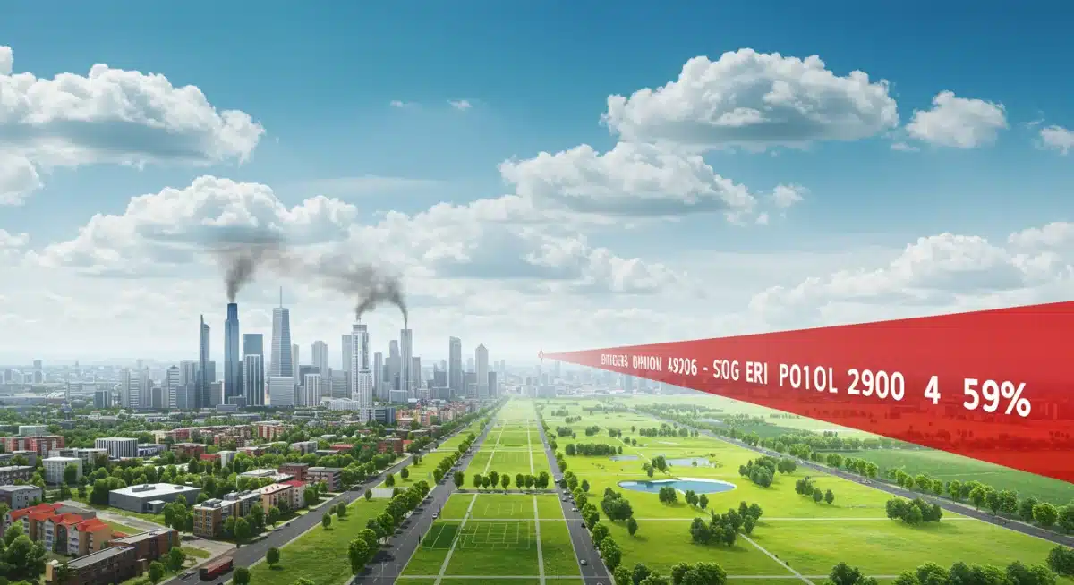 Graphic showing reduced air pollution over a city, clean environment