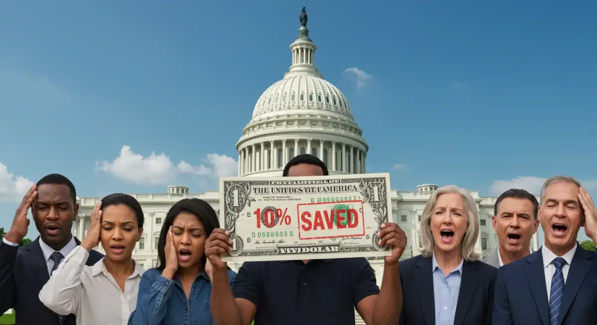 Families celebrating potential 10% savings on healthcare costs with the US Capitol in the background.