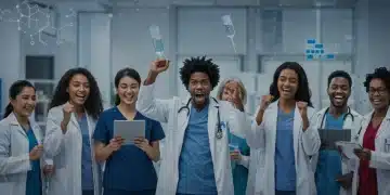 Patients and doctors celebrating new FDA-approved cancer treatments, symbolizing hope