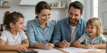 Family reviewing Child Tax Credit 2026 documents with optimism