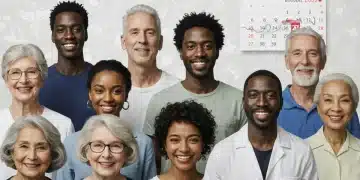 Diverse group smiling with healthcare symbols, representing Medicaid expansion benefits in 2026.