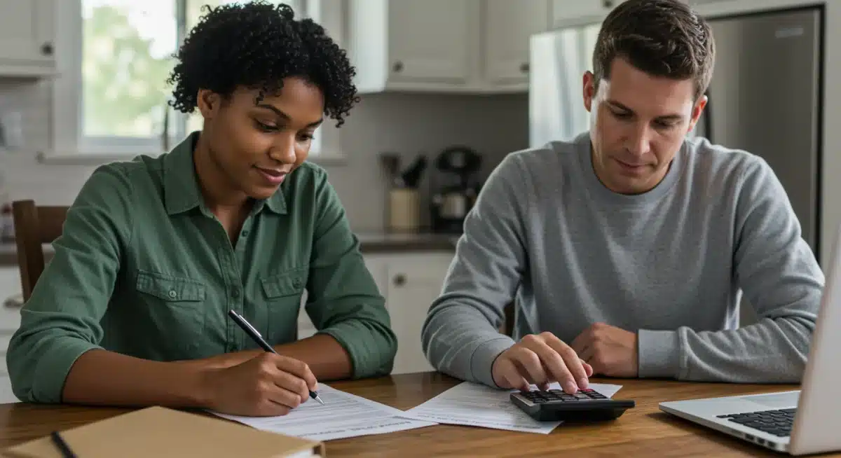 Parent and student completing FAFSA application at home.