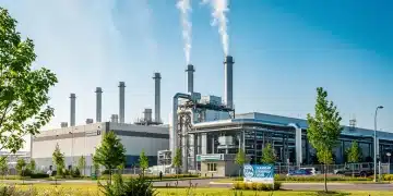Environmental News: EPA Announces Major New Regulations on Carbon Emissions, Targeting a 20% Reduction by 2030 Industrial smokestacks emitting clean air, symbolizing reduced carbon emissions