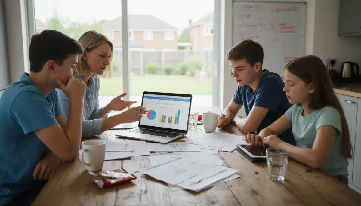 Family budgeting and planning finances due to rising essential goods costs