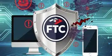FTC shield protecting digital devices from online scam threats