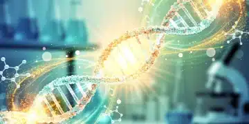 Abstract representation of medical innovation and cancer research breakthrough
