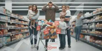 Economic Forecast: Experts Predict a 7% Inflation Rate for Essential Goods Through Q3 2026 Illustration of rising grocery prices and economic concern for essential goods