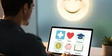 Employee analyzing digital dashboard showing various benefits options