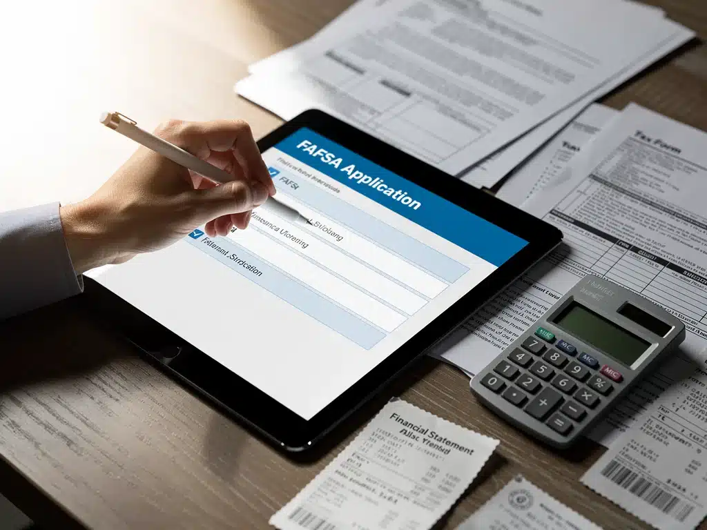 Hand filling out FAFSA form on tablet