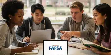 Navigating 2026 FAFSA Changes: Key Updates for Student Aid Applicants Students collaboratively navigating FAFSA changes on a tablet, symbolizing federal student aid application updates.