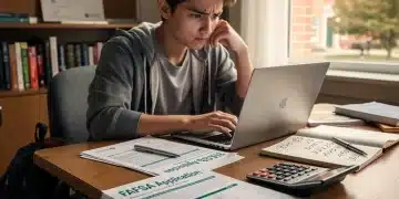 Student reviews FAFSA documents on laptop, symbolizing financial aid navigation